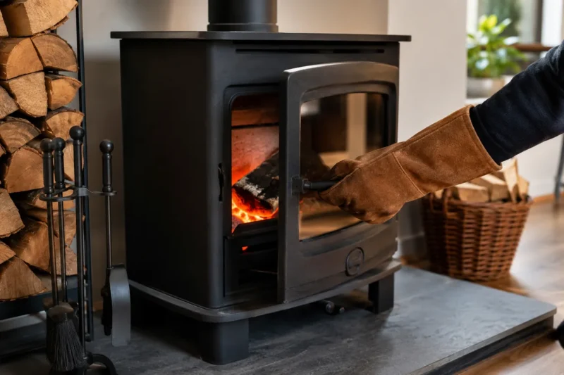 Safely refuelling a wood-burning stove