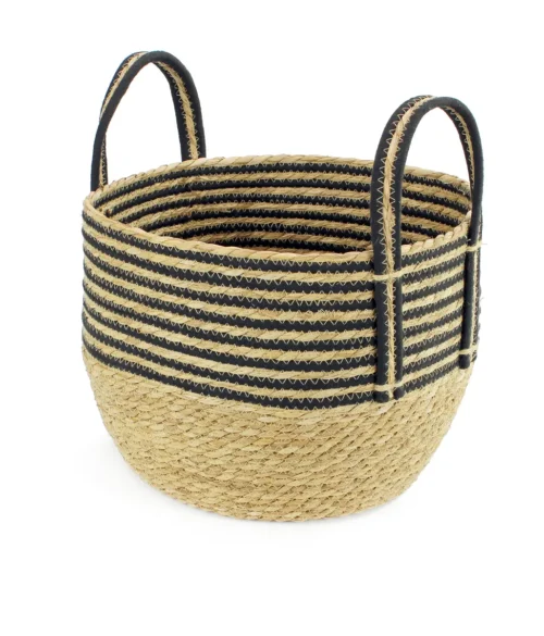 Log Basket Seagrass Black Stripe
